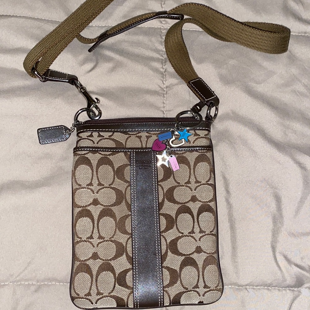Coach crossbody bag signature brown and tan